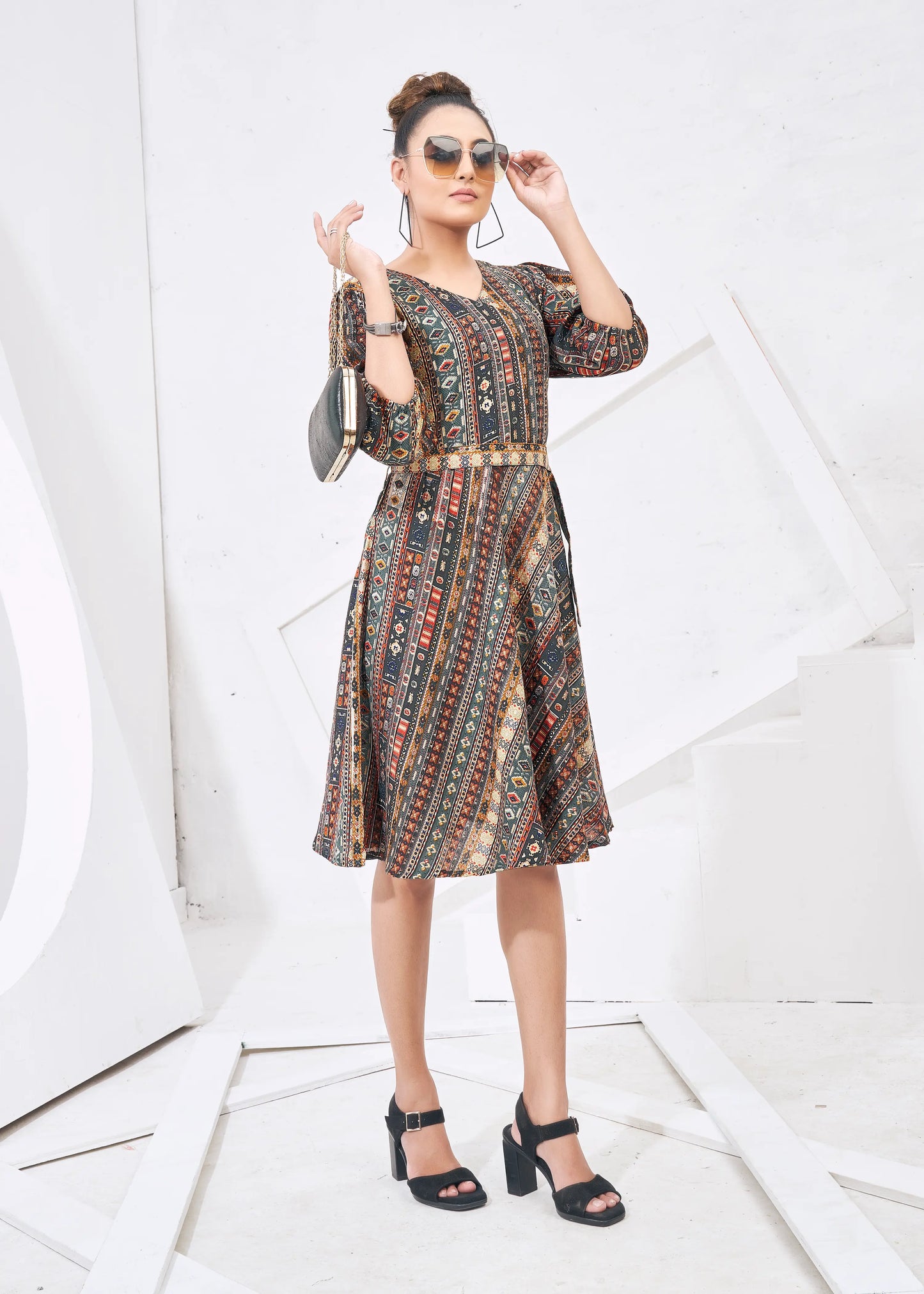 Green Cyan Round Neck Kurta