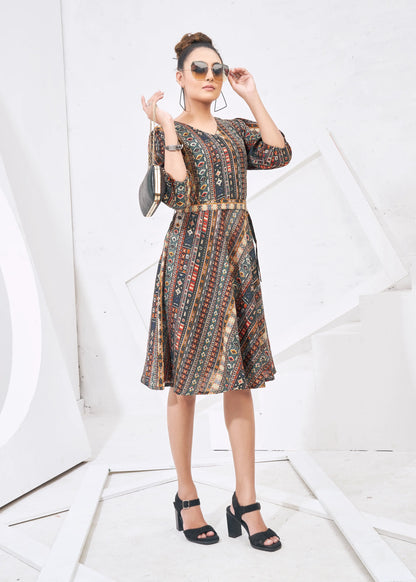 Green Cyan Round Neck Kurta