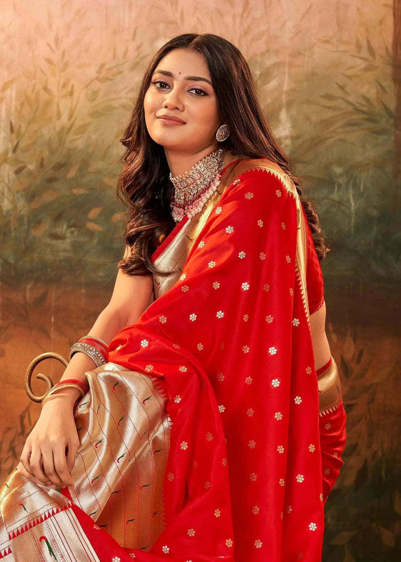 Orange Paithani Silk Saree with Woven Border & Pallu