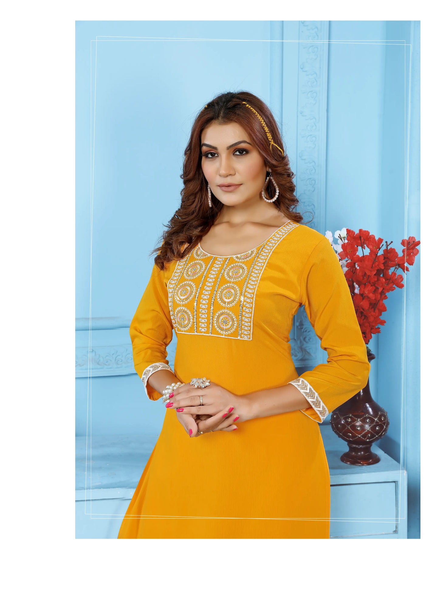 Yellow Kurta Set With Embroidery Work
