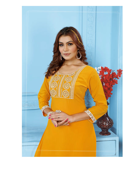 Yellow Kurta Set With Embroidery Work