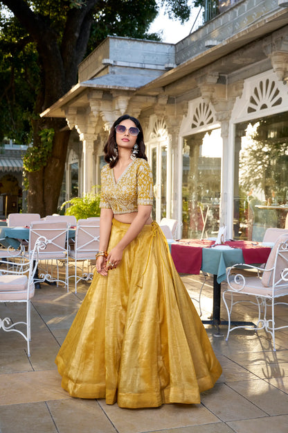 Yellow Goldie Organza Lehenga choli With Thread And Sequence Embroidery