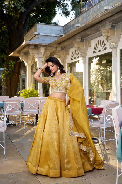 Yellow Goldie Organza Lehenga choli With Thread And Sequence Embroidery