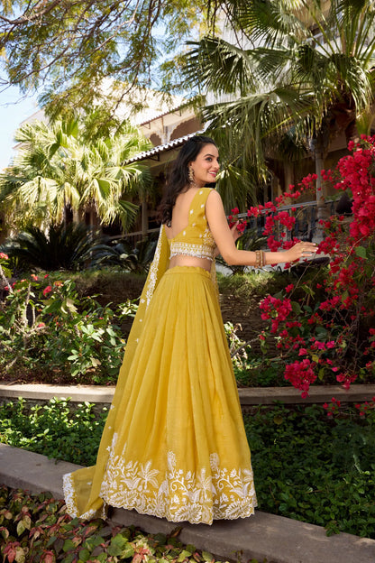 Yellow Gold Crush Sequence Embroidery Lehenga Choli