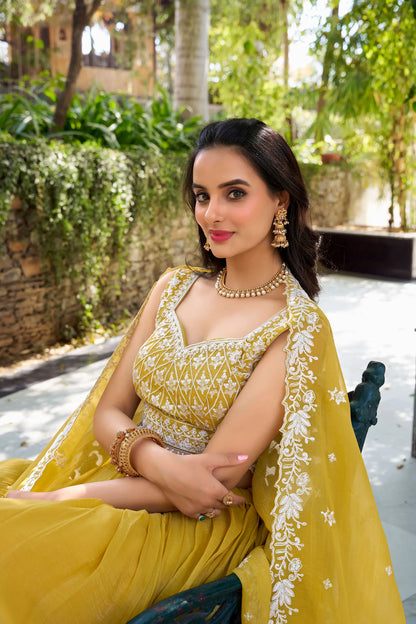 Yellow Gold Crush Sequence Embroidery Lehenga Choli