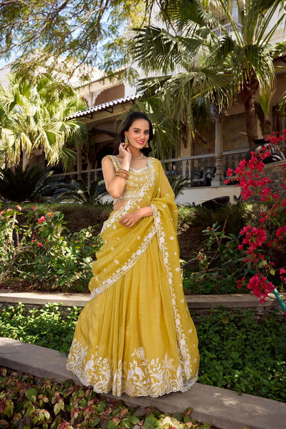 Yellow Gold Crush Sequence Embroidery Lehenga Choli