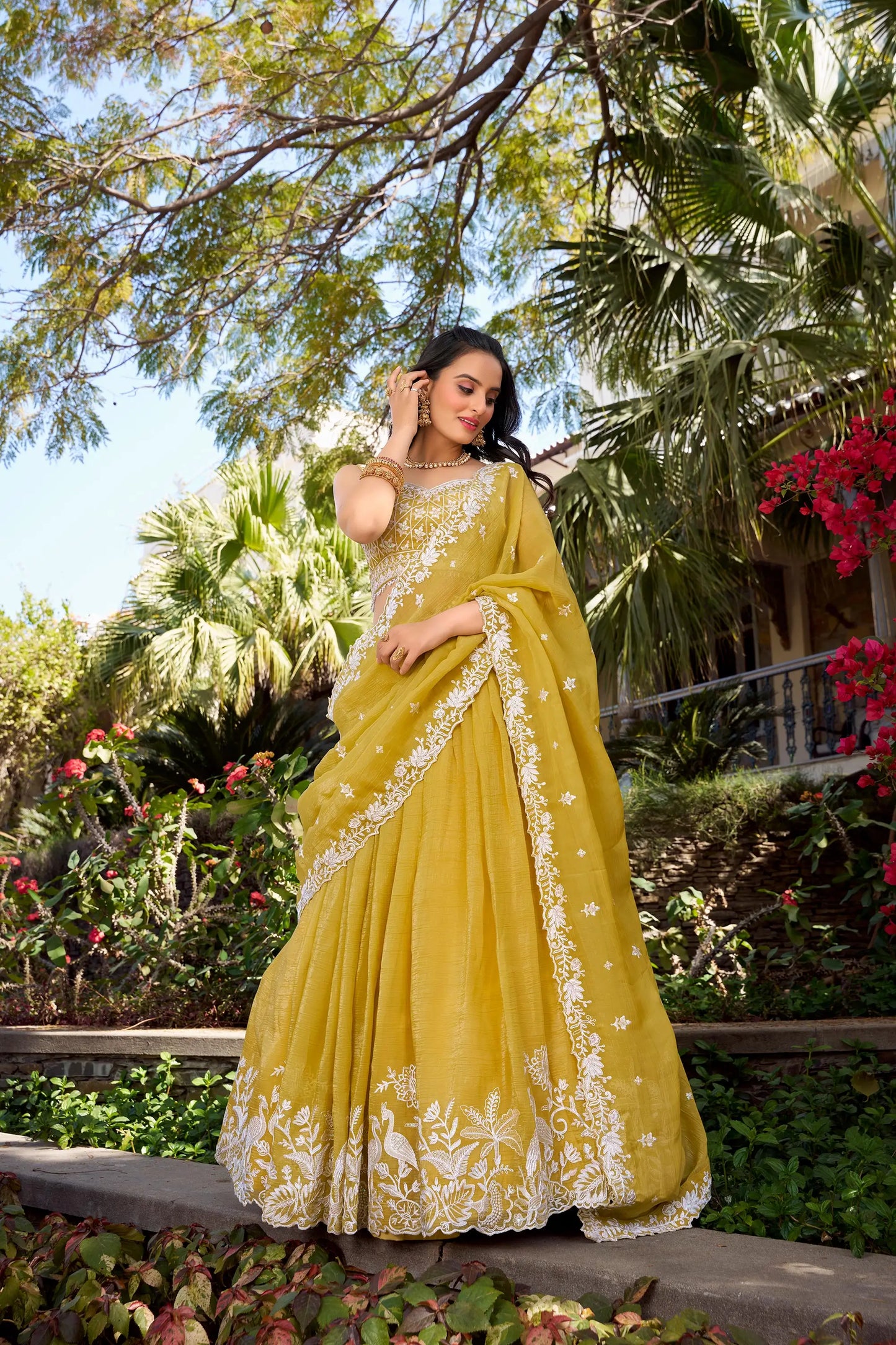 Yellow Gold Crush Sequence Embroidery Lehenga Choli