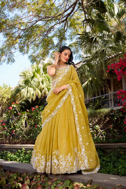 Yellow Gold Crush Sequence Embroidery Lehenga Choli