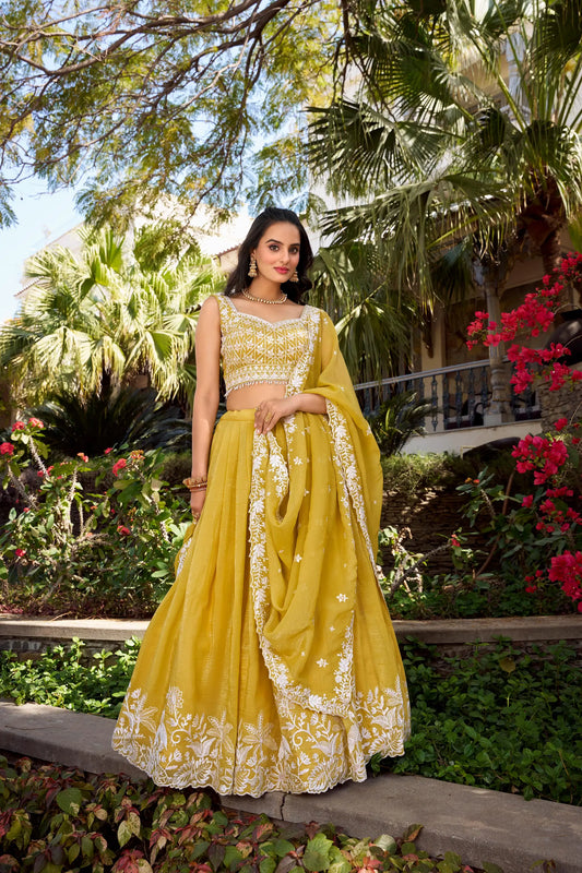 Yellow Gold Crush Sequence Embroidery Lehenga Choli