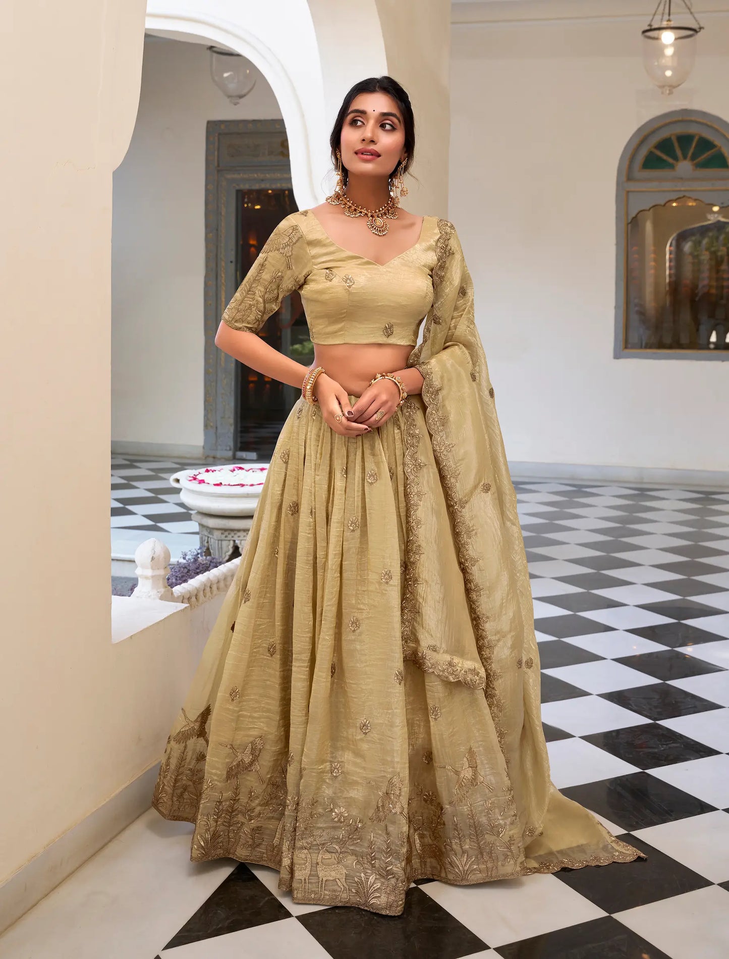 Off White Crush Sequence Embroidery Lehenga Choli