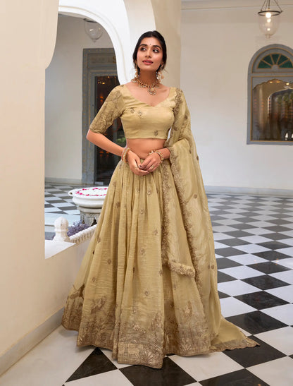 Off White Crush Sequence Embroidery Lehenga Choli