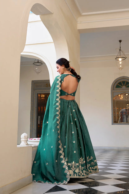 Teal Blue Crush Sequence Embroidery Lehenga Choli