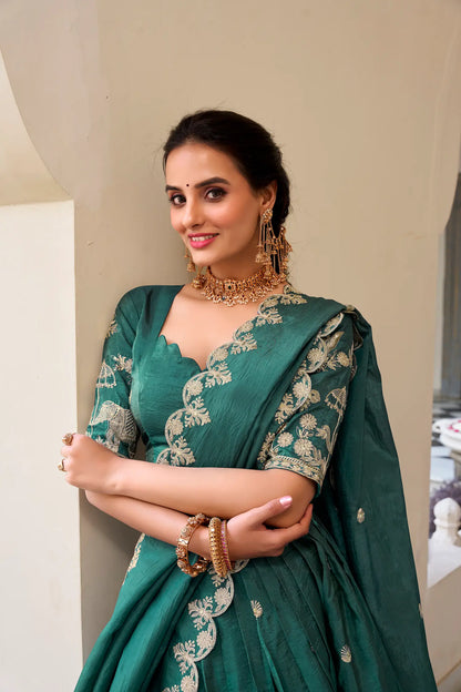 Teal Blue Crush Sequence Embroidery Lehenga Choli