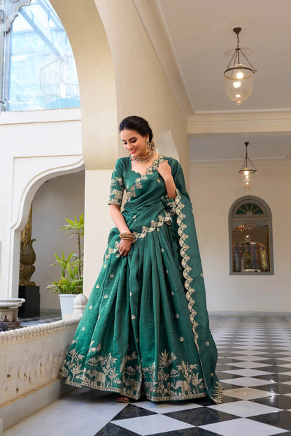 Teal Blue Crush Sequence Embroidery Lehenga Choli