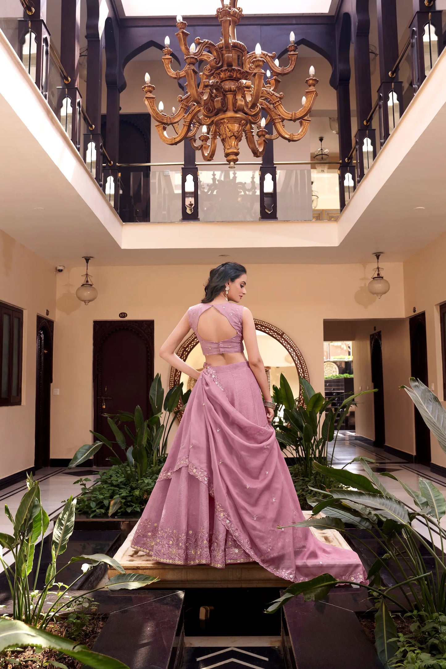 Pink Crush Silk Pearl Coding, Sequins & Thread Embroidery Work  Lehenga Choli