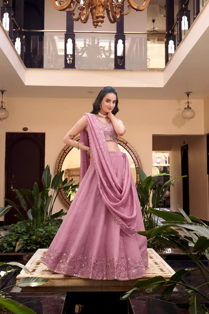 Pink Crush Silk Pearl Coding, Sequins & Thread Embroidery Work  Lehenga Choli