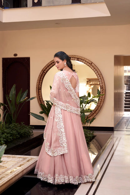 Pastel Pink Weone Silk Pearl Coding, Sequins & Thread Embroidery Work  Lehenga Choli