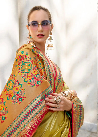 Yellow Tissue Silk Saree with Zari Weaving & Contrast Border