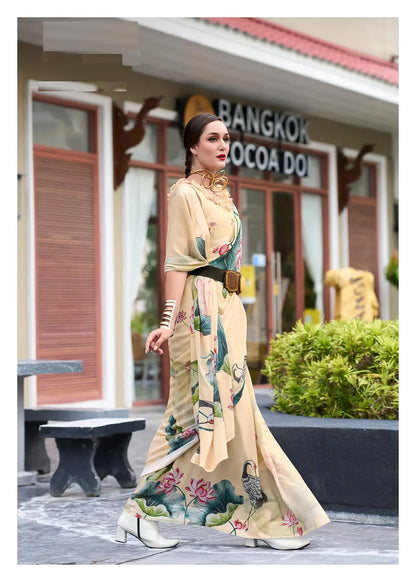 Beige Georgette Saree with Exclusive Print
