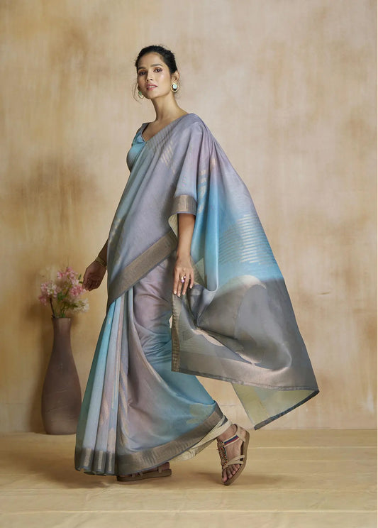 Multi Color Art Silk Saree with Zari Border & Digital Print