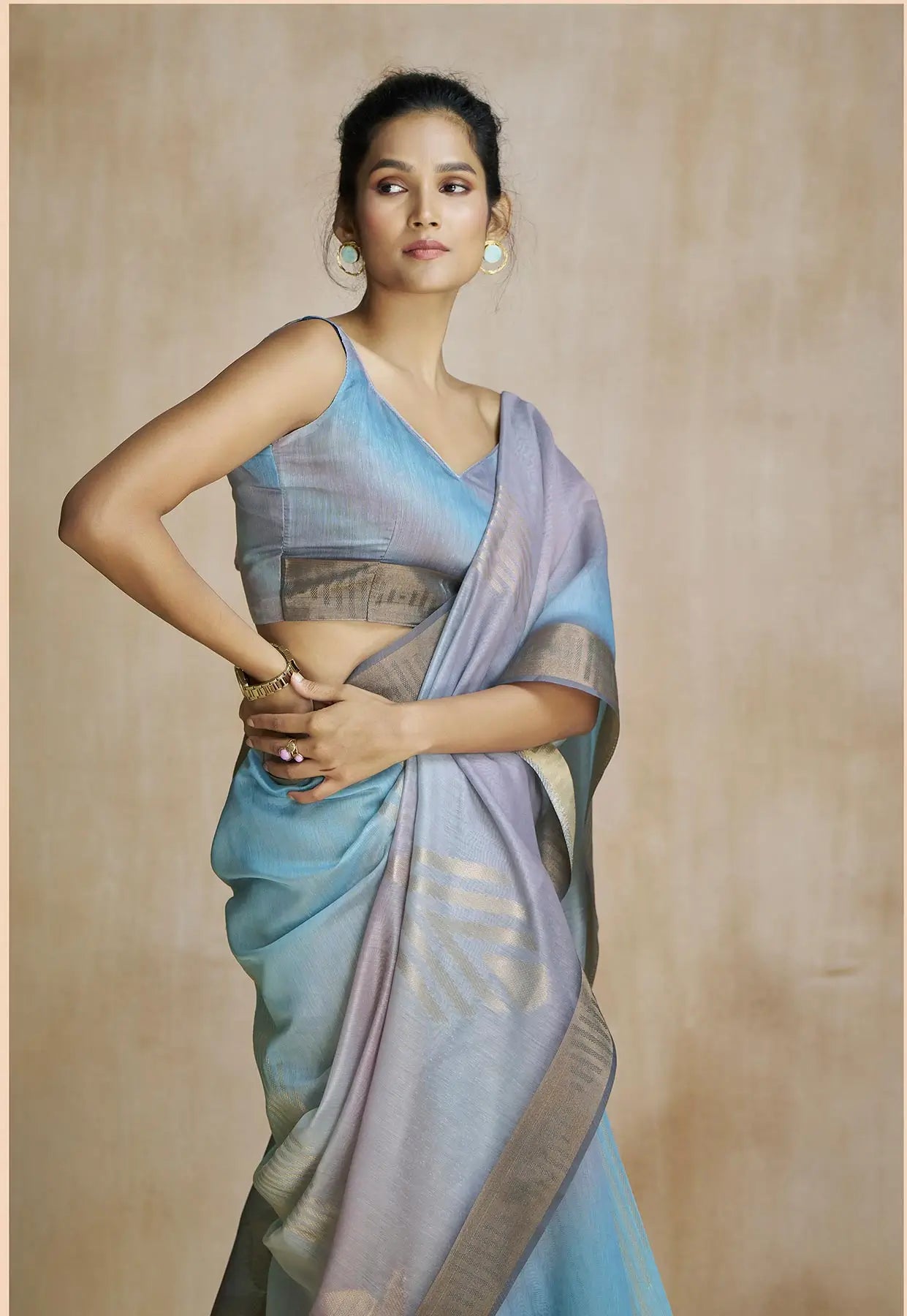 Multi Color Art Silk Saree with Zari Border & Digital Print