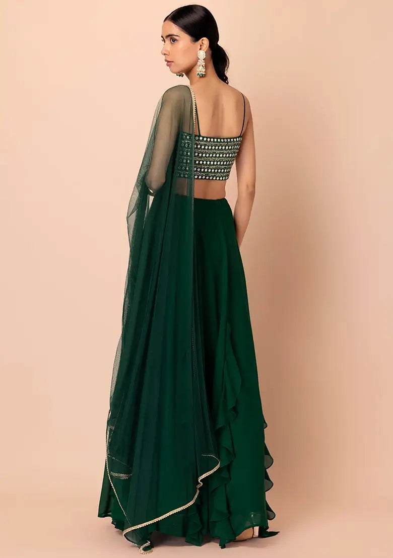 Green Georgette Fancy Lehenga With Multiple Sequins Work