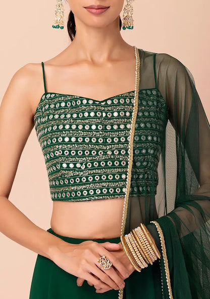 Green Georgette Fancy Lehenga With Multiple Sequins Work