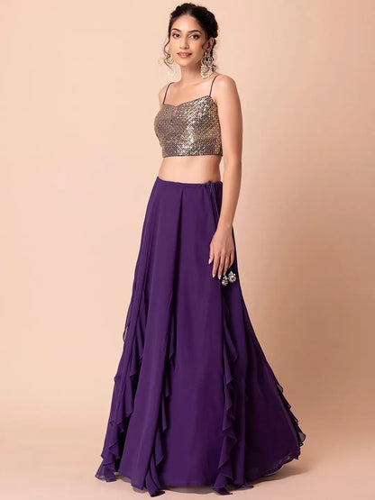 Purple Georgette Fancy Lehenga With Multiple Sequins Work
