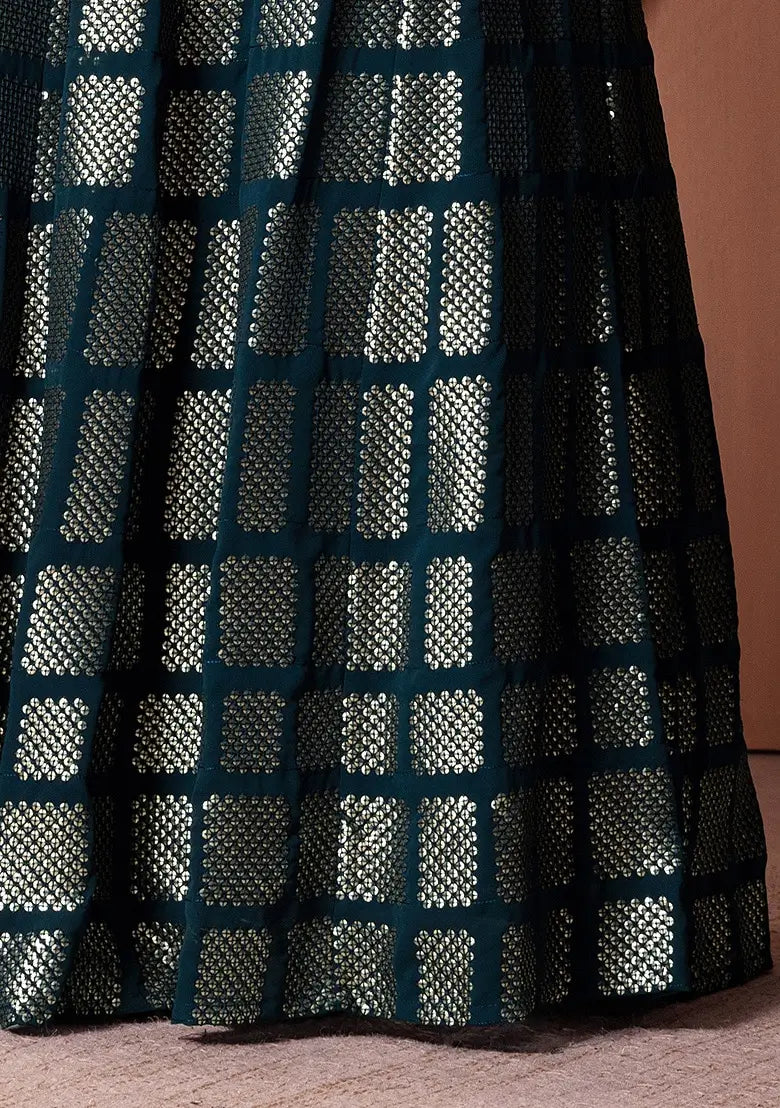 Teal Blue Georgette Sequins And Thread Embroidered Lehenga choli