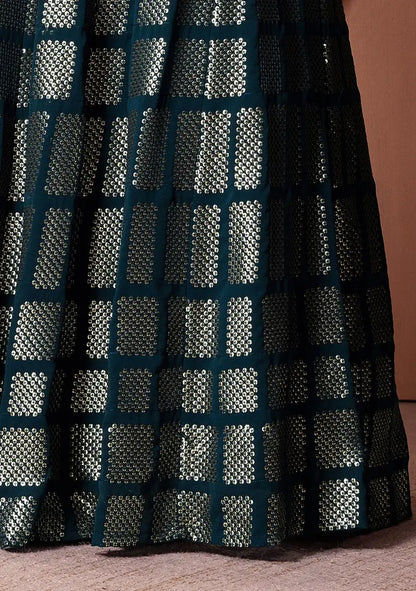 Teal Blue Georgette Sequins And Thread Embroidered Lehenga choli