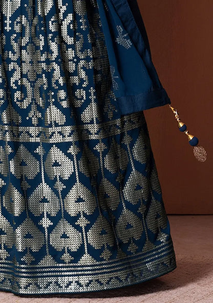 Blue Georgette Sequins And Thread Embroidery Work Lehenga choli