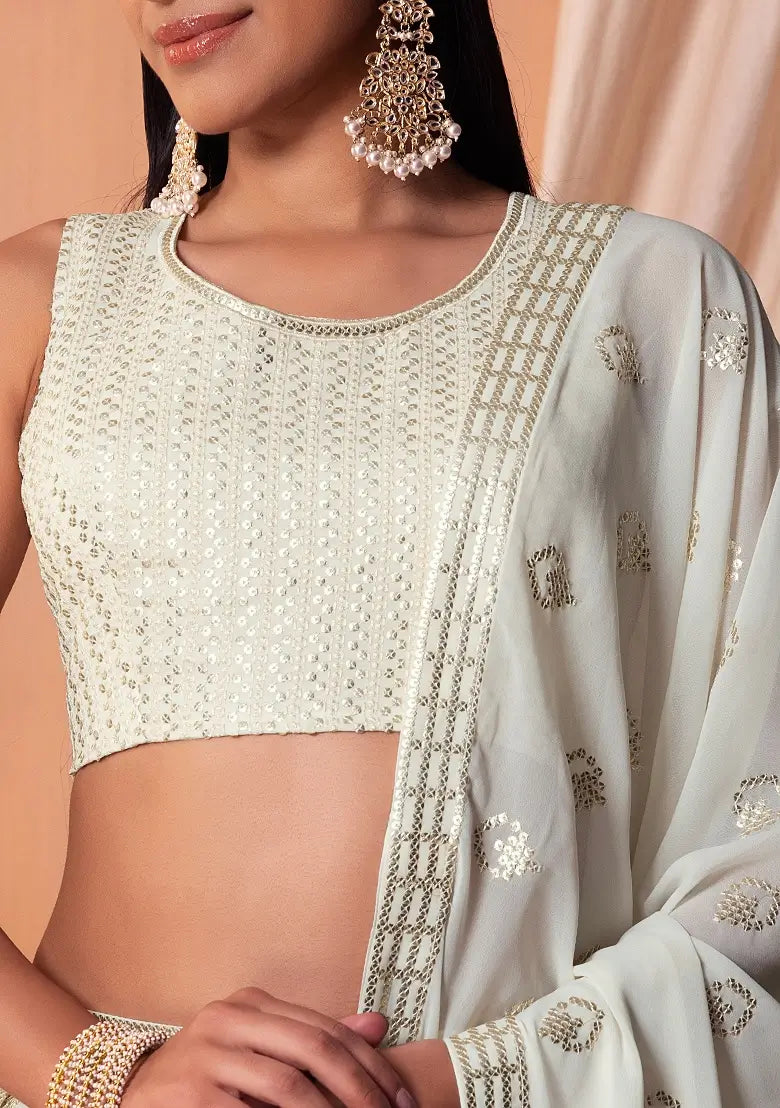 White  Georgette Sequins And Thread Embroidery Work Lehenga choli