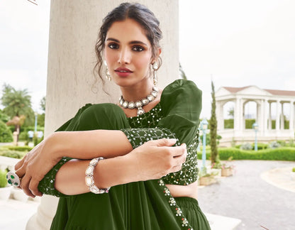 Olive Green Georgette Thread & Sequence Embroidery Work Lehenga Choli