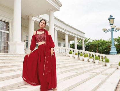 Red Georgette Thread & Sequence Embroidery Work Lehenga Choli