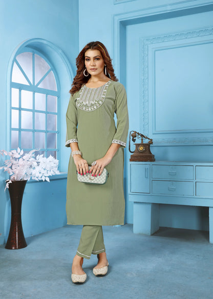 Mint Green Set With Embroidery Work