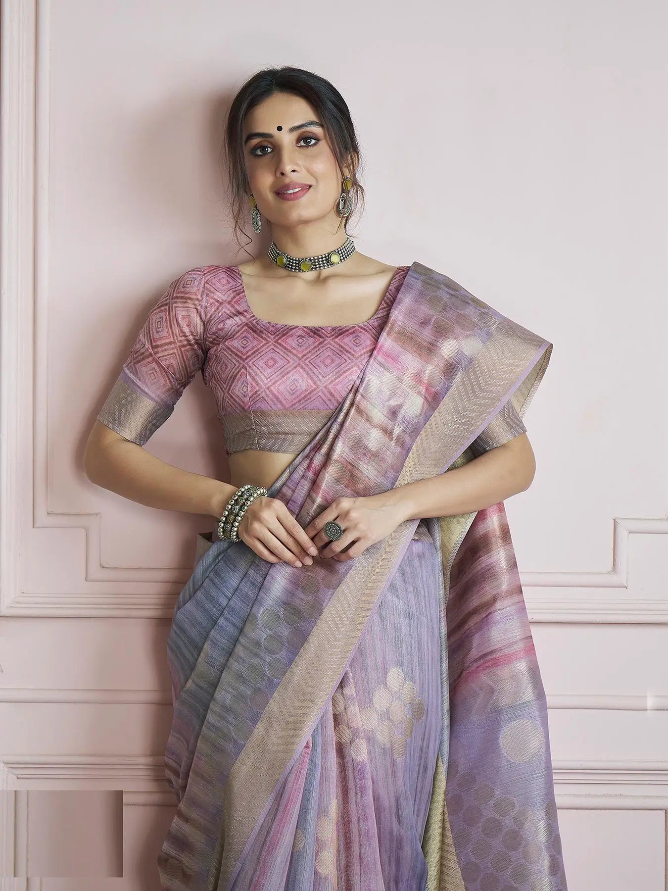 MultiColor Handloom Khadi Silk Saree with Digital Print & Zari  Border