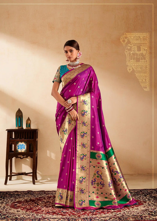 Rani Pink  Paithani Silk Saree with Zari Weaving & Rich Pallu