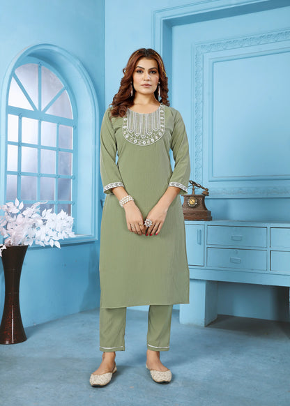 Mint Green Set With Embroidery Work