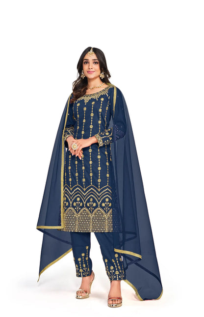 Navy Blue Bitalian Soft Silk Embroidery & Mirror Work Salwar Suit