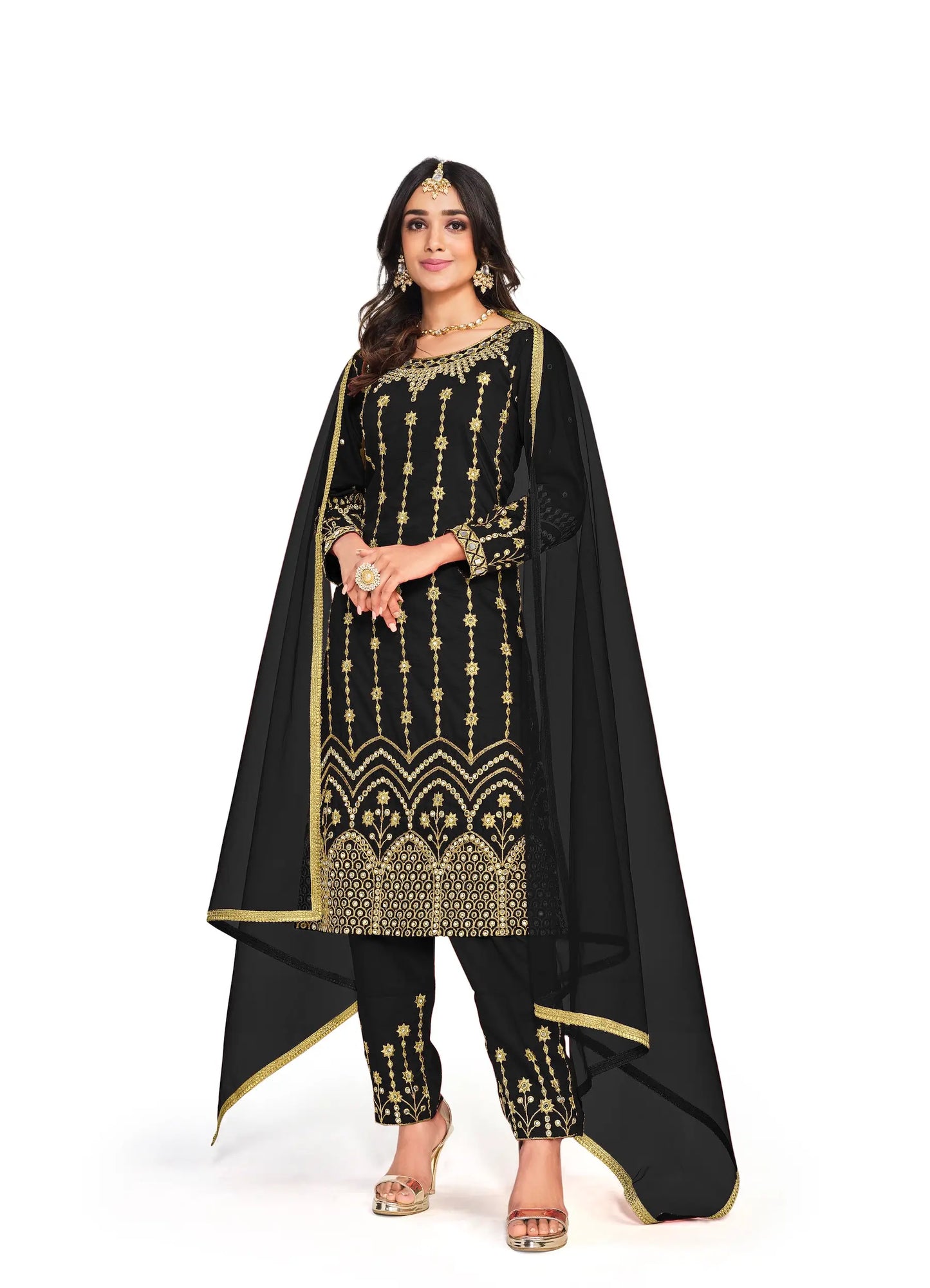 Black Bitalian Soft Silk Embroidery & Mirror Work Salwar Suit