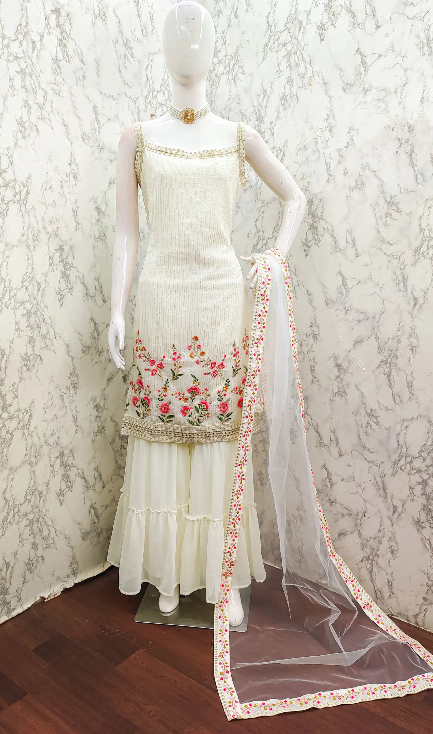 Beige Georgette Sequence Embroidery Work Salwar Suit