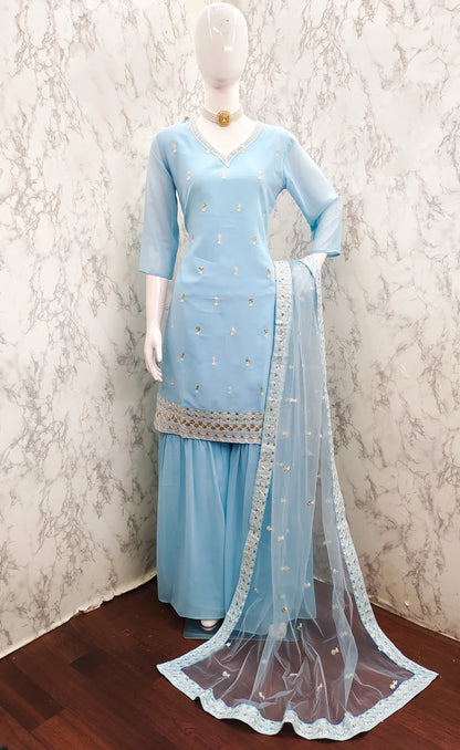 Sky Blue Georgette Salwar Suit With Sequence Embroidery Work