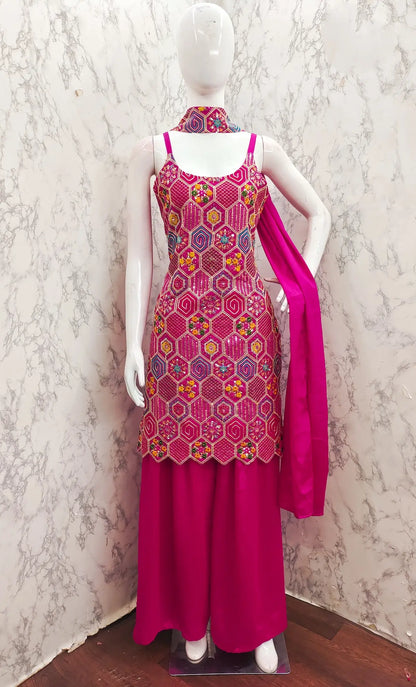 Dark Pink Chinon Sequence Embroidery Work Salwar Suit