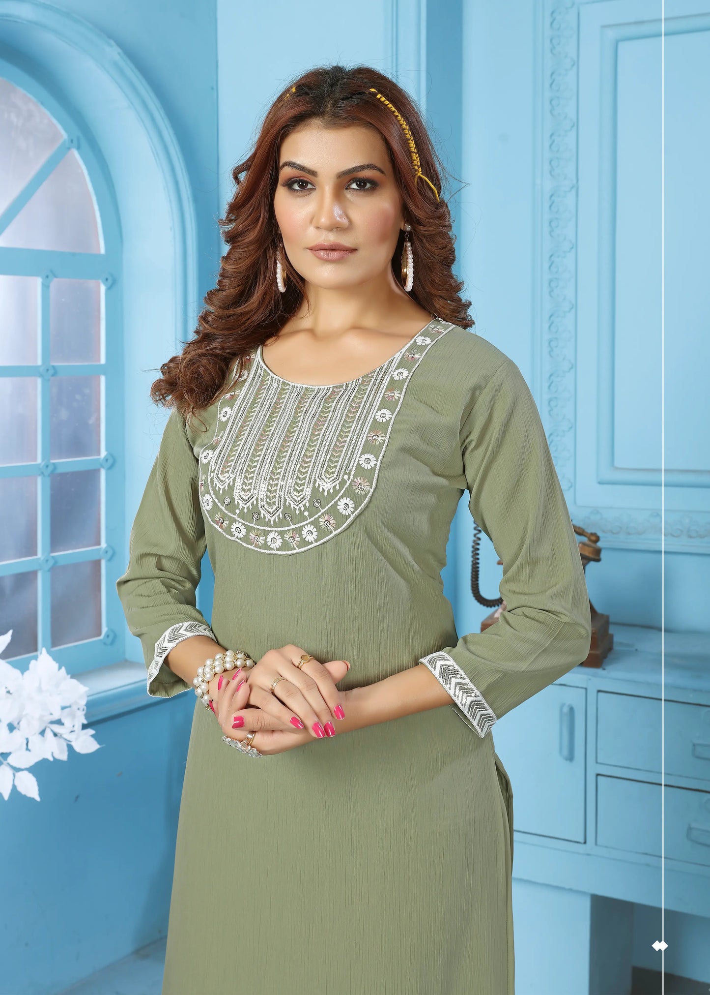 Mint Green Set With Embroidery Work