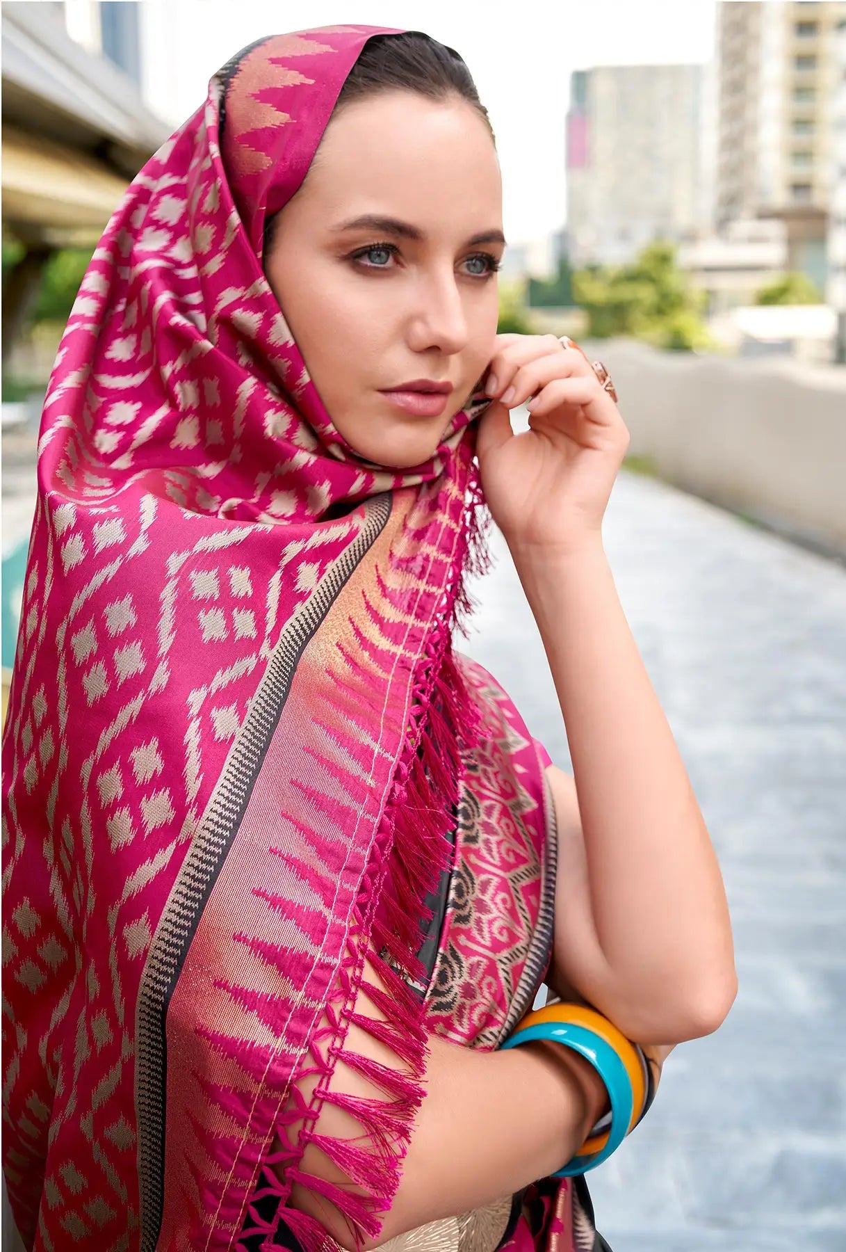 Black Soft Silk Temple Border Saree with  Zari Weaving