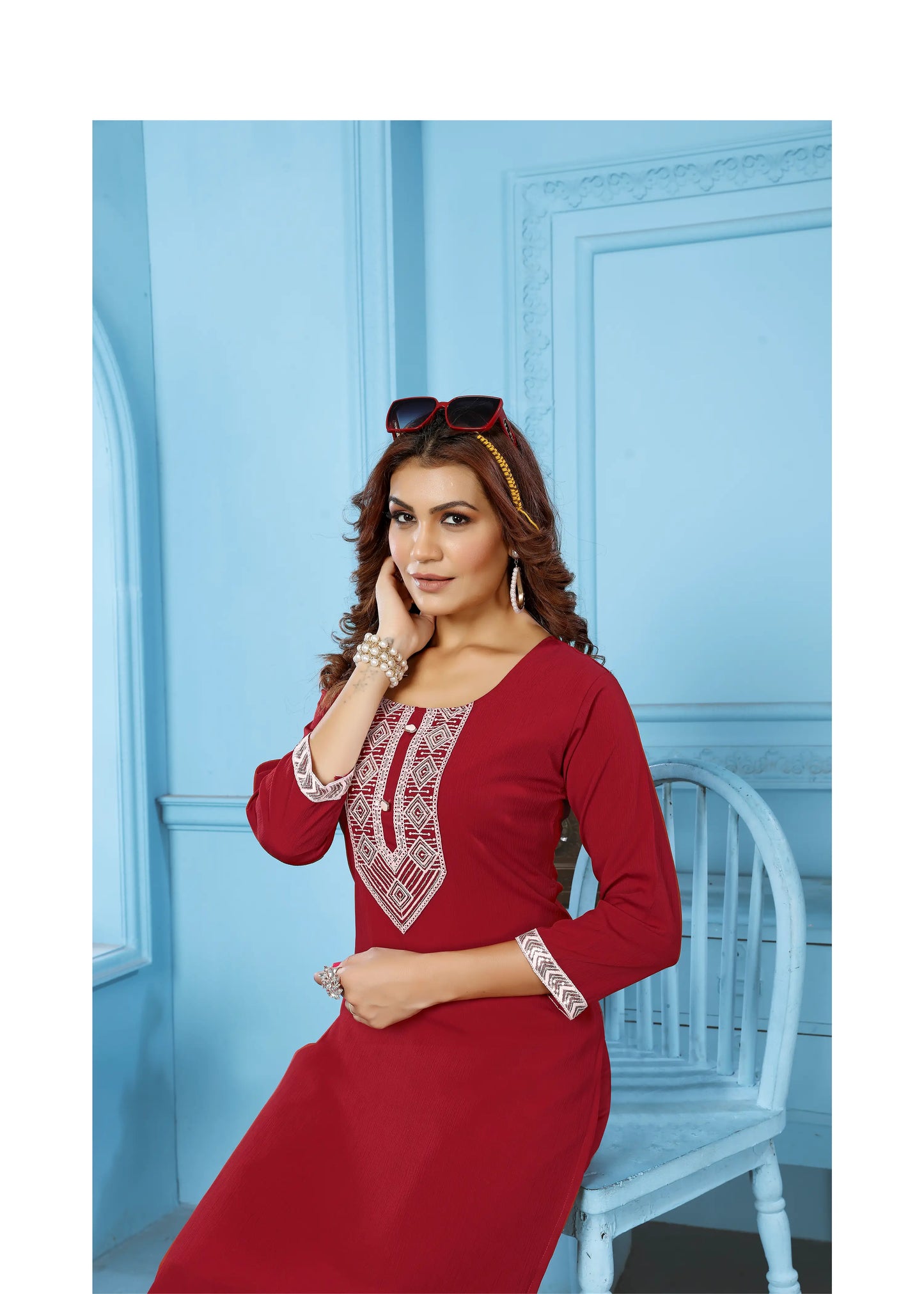 Red Kurta Set With Embroidery Work