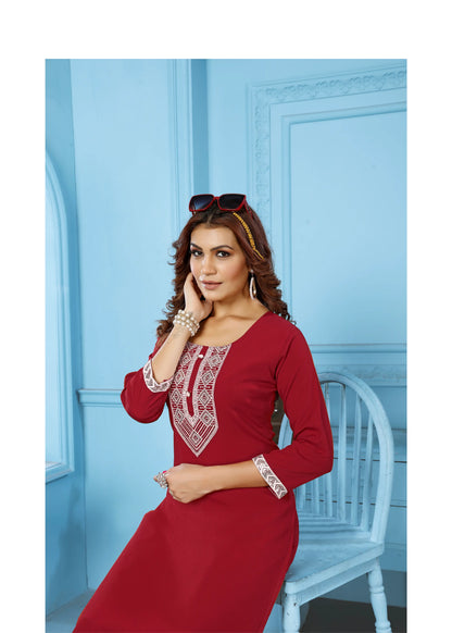 Red Kurta Set With Embroidery Work