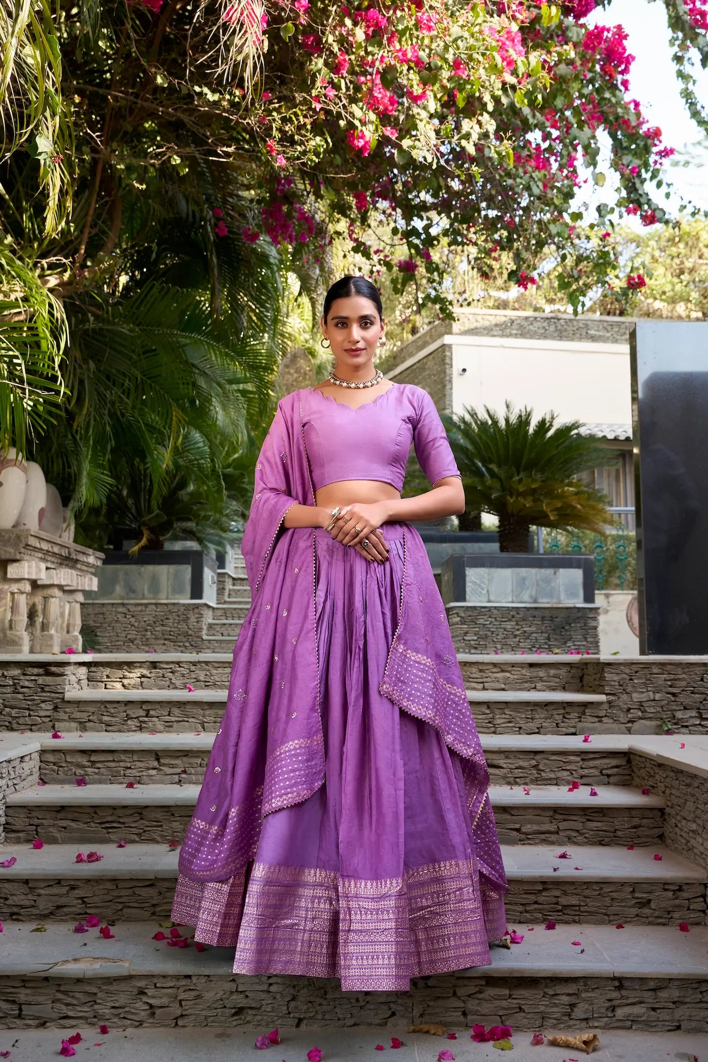 Lavender Chanderi Silk Lehenga Choli With Zari Weaving Work