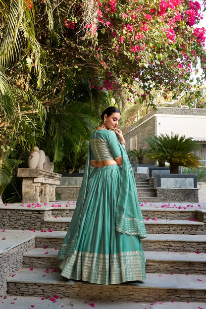 Sea Green Chanderi Silk Lehenga Choli With Zari Weaving Work