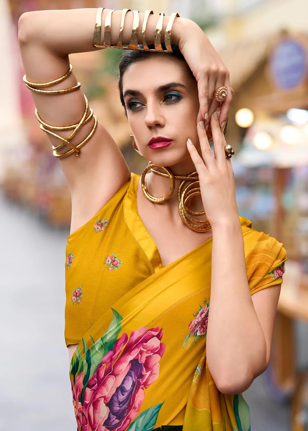 Yellow Georgette Saree with Exclusive Print